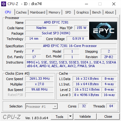 screenshot of CPU-Z validation for Dump [dke74l] - Submitted by  Anonymous  - 2018-03-15 17:41:03