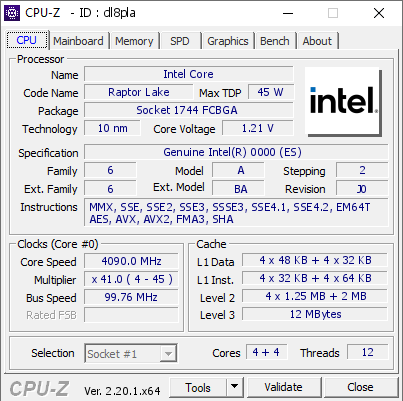 screenshot of CPU-Z validation for Dump [dl8pla] - Submitted by  Anonymous  - 2026-06-17 01:26:17