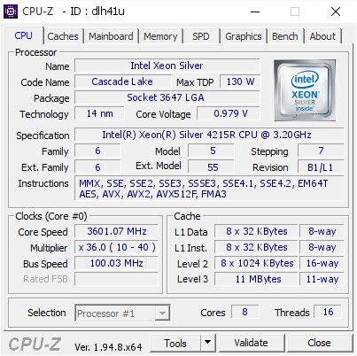 screenshot of CPU-Z validation for Dump [dlh41u] - Submitted by  Anonymous  - 2021-01-15 14:09:58