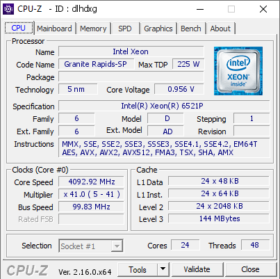 screenshot of CPU-Z validation for Dump [dlhdxg] - Submitted by  KL-SERVERN  - 2025-09-29 19:52:20
