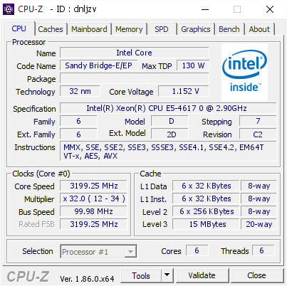 screenshot of CPU-Z validation for Dump [dnljzv] - Submitted by  Anonymous  - 2018-10-28 06:23:59