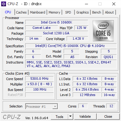 screenshot of CPU-Z validation for Dump [dnqlsx] - Submitted by  DESKTOP-VPLKO91  - 2021-08-07 18:53:59