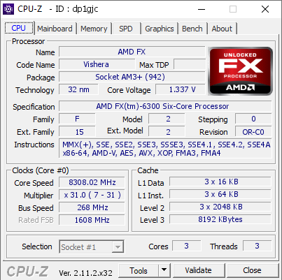 screenshot of CPU-Z validation for Dump [dp1gjc] - Submitted by  1whiteshark1  - 2024-11-04 18:16:55