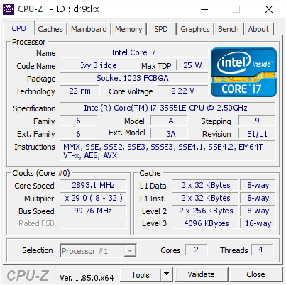 screenshot of CPU-Z validation for Dump [dr9ckx] - Submitted by  MININT-PELB90  - 2019-02-21 14:11:09