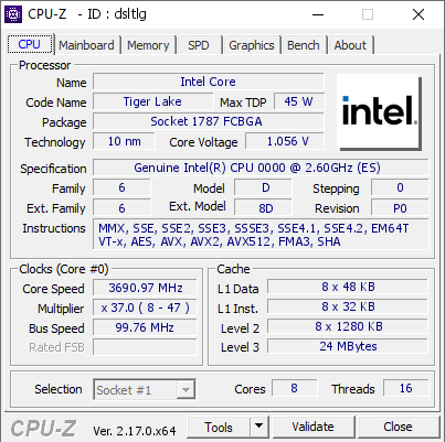 screenshot of CPU-Z validation for Dump [dsltlg] - Submitted by  Anonymous  - 2025-12-04 19:12:46