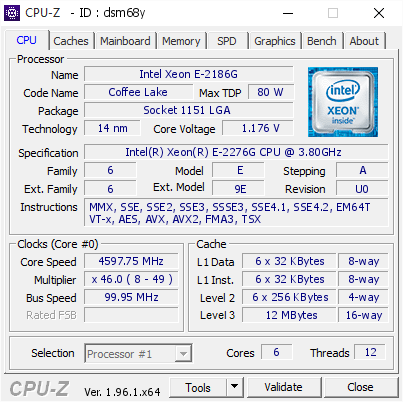 screenshot of CPU-Z validation for Dump [dsm68y] - Submitted by  Anonymous  - 2021-09-09 19:41:40