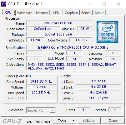 screenshot of CPU-Z validation for Dump [duvij1] - Submitted by  ITX  - 2021-12-16 04:18:47