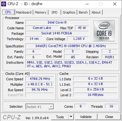 screenshot of CPU-Z validation for Dump [dvqfiw] - Submitted by  LAPTOP-8AQQC2IF  - 2022-01-24 00:37:47