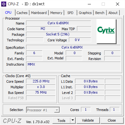 screenshot of CPU-Z validation for Dump [dx1wct] - Submitted by  CYRIX-PC  - 2016-03-24 04:35:29