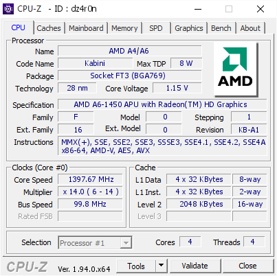 screenshot of CPU-Z validation for Dump [dz4r0n] - Submitted by  HP215  - 2020-10-30 08:48:34