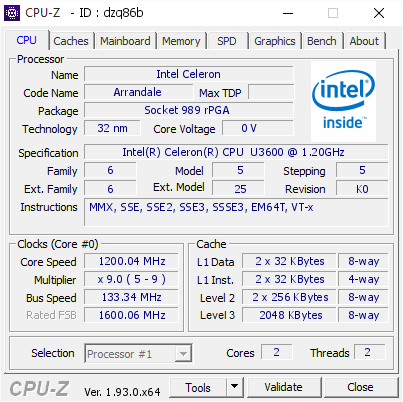 screenshot of CPU-Z validation for Dump [dzq86b] - Submitted by  Anonymous  - 2020-09-17 18:24:06