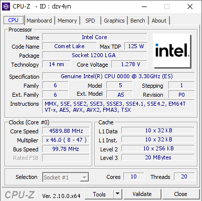 screenshot of CPU-Z validation for Dump [dzv4yn] - Submitted by  Anonymous  - 2024-07-10 17:13:28