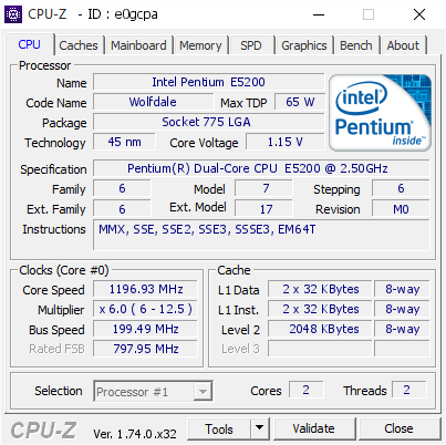 Intel Pentium E50 1196 93 Mhz Cpu Z Validator