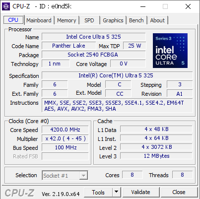 screenshot of CPU-Z validation for Dump [e0nd5k] - Submitted by  unityofsaints  - 2026-05-10 15:37:03
