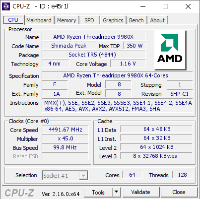 screenshot of CPU-Z validation for Dump [e45r1l] - Submitted by  Anonymous  - 2025-09-16 15:30:45