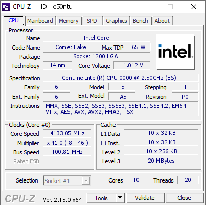 screenshot of CPU-Z validation for Dump [e50ntu] - Submitted by  Anonymous  - 2025-06-29 09:07:50