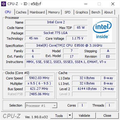 screenshot of CPU-Z validation for Dump [e5djyf] - Submitted by  The_Game  - 2019-09-19 10:28:30