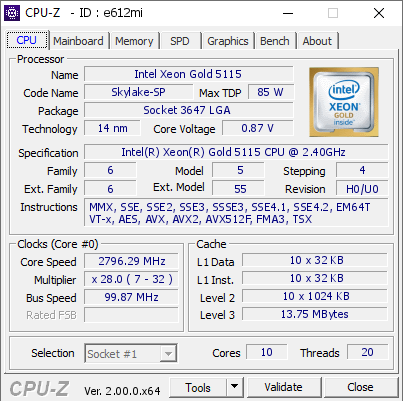 screenshot of CPU-Z validation for Dump [e612mi] - Submitted by  Anonymous  - 2022-04-18 19:35:59