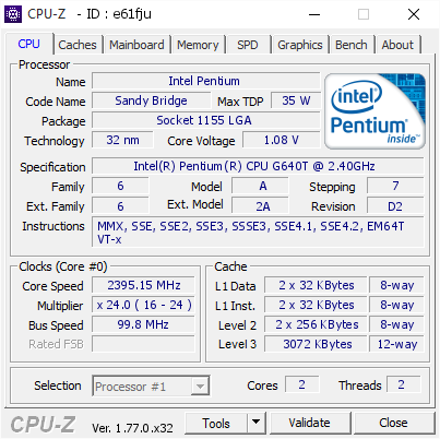 screenshot of CPU-Z validation for Dump [e61fju] - Submitted by  COMSEC1  - 2016-10-05 09:17:02