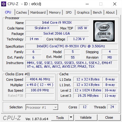 screenshot of CPU-Z validation for Dump [e6cidj] - Submitted by  DESKTOP-PDJTQIV  - 2018-12-27 23:38:29