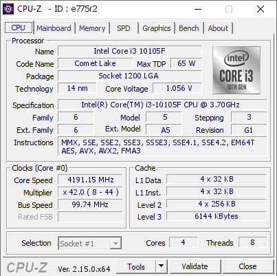 screenshot of CPU-Z validation for Dump [e775r2] - Submitted by  PIPIDASTR  - 2025-06-03 13:58:30