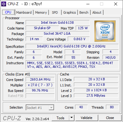 screenshot of CPU-Z validation for Dump [e7lpyf] - Submitted by  Anonymous  - 2026-07-25 19:43:47