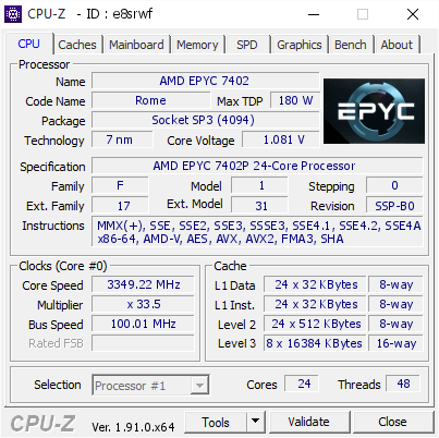 screenshot of CPU-Z validation for Dump [e8srwf] - Submitted by  Panda AMD-team Cat  - 2020-04-04 05:07:26