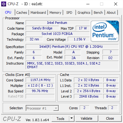 screenshot of CPU-Z validation for Dump [ea1etc] - Submitted by  Anonymous  - 2018-01-18 17:01:09