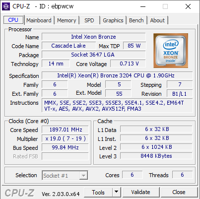 screenshot of CPU-Z validation for Dump [ebpwcw] - Submitted by  WIN-MNSPE8CIME7  - 2022-11-07 18:38:07