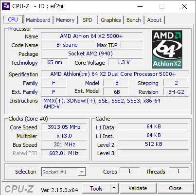 screenshot of CPU-Z validation for Dump [ef2nii] - Submitted by  Boblemagnifique x2 5000+ Chiller  - 2026-03-15 23:30:51