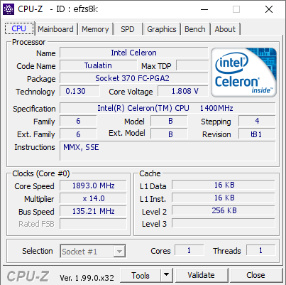 screenshot of CPU-Z validation for Dump [efzs8k] - Submitted by  Fouquin  - 2022-02-20 02:05:03