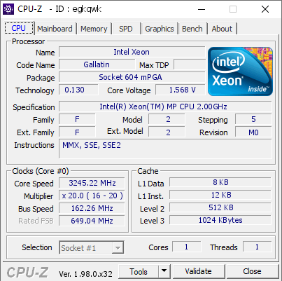 screenshot of CPU-Z validation for Dump [egkqwk] - Submitted by  michaelnm  - 2022-02-21 18:11:00