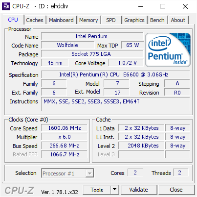 screenshot of CPU-Z validation for Dump [ehddiv] - Submitted by  PC2017010515ODS  - 2017-02-06 18:32:21