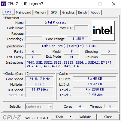 screenshot of CPU-Z validation for Dump [ejmch7] - Submitted by  DESKTOP-VLKEKRG  - 2022-09-23 20:46:47