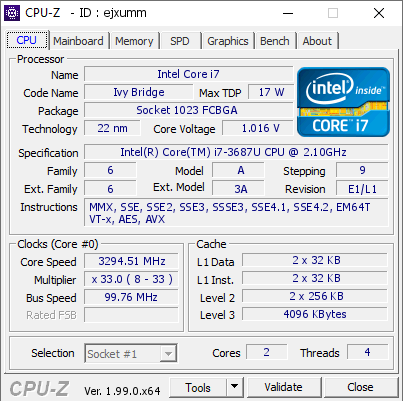 screenshot of CPU-Z validation for Dump [ejxumm] - Submitted by  steve190669  - 2022-02-21 12:36:45