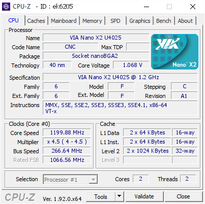 screenshot of CPU-Z validation for Dump [ek6205] - Submitted by  Anonymous  - 2020-06-21 04:37:12