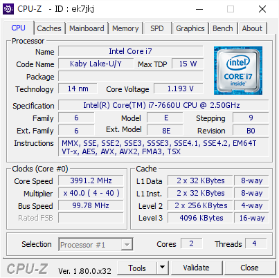 screenshot of CPU-Z validation for Dump [ek7jkj] - Submitted by  Surface Pro-MajinGotan  - 2017-08-19 06:09:16