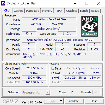Amd Athlon 64 X2 6400 3209 56 Mhz Cpu Z Validator