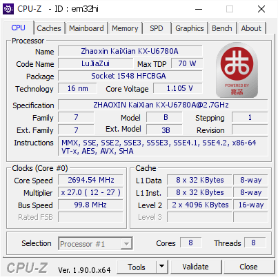 screenshot of CPU-Z validation for Dump [em32hi] - Submitted by  DESKTOP-NLEGU0D  - 2019-09-23 07:45:31