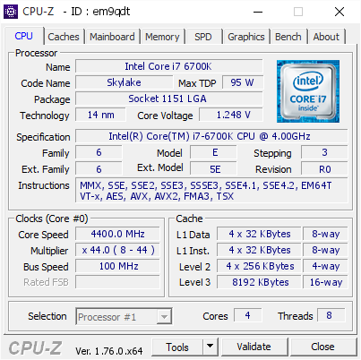 screenshot of CPU-Z validation for Dump [em9qdt] - Submitted by  TwentyTwelve  - 2016-07-10 10:33:12