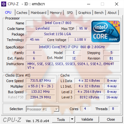 screenshot of CPU-Z validation for Dump [emdscn] - Submitted by  BERNARD-PC  - 2016-04-19 04:54:40