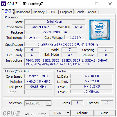 screenshot of CPU-Z validation for Dump [emhng7] - Submitted by  WIN-BI3QR5CJE40  - 2024-06-12 23:37:52