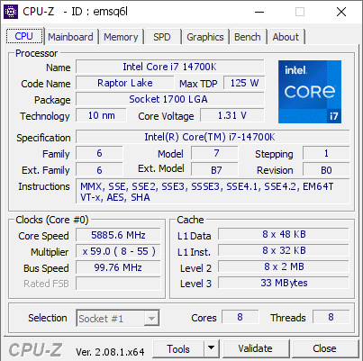 screenshot of CPU-Z validation for Dump [emsq6l] - Submitted by  DESKTOP-NKOB92K  - 2023-11-28 21:21:41