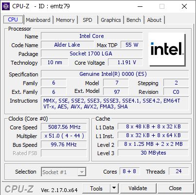 screenshot of CPU-Z validation for Dump [emtz79] - Submitted by  CHRISTOFER  - 2026-08-11 11:56:03