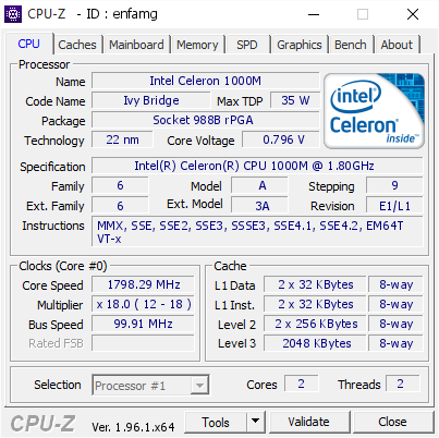 screenshot of CPU-Z validation for Dump [enfamg] - Submitted by  DESKTOP-JTE1DA6  - 2021-09-14 04:04:52