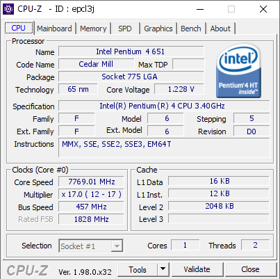 screenshot of CPU-Z validation for Dump [epcl3j] - Submitted by  Tech Tested  - 2023-05-23 06:58:13