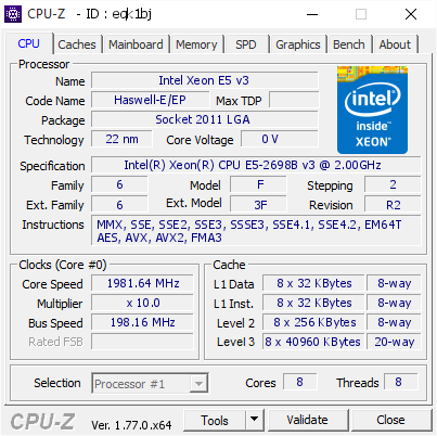 Intel Xeon E5 v3 @ 1981.64 MHz - CPU-Z VALIDATOR