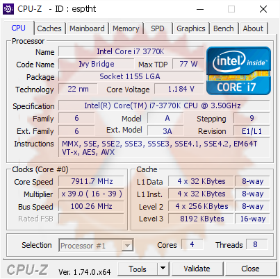 screenshot of CPU-Z validation for Dump [esptht] - Submitted by  lastblade  - 2015-12-05 01:18:34