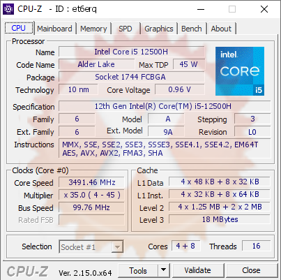 screenshot of CPU-Z validation for Dump [et6erq] - Submitted by  Anonymous  - 2025-09-21 08:58:31