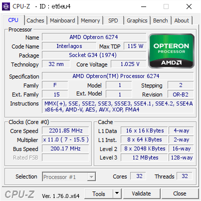 screenshot of CPU-Z validation for Dump [et6eu4] - Submitted by  WORKSTATION  - 2016-07-08 19:43:44